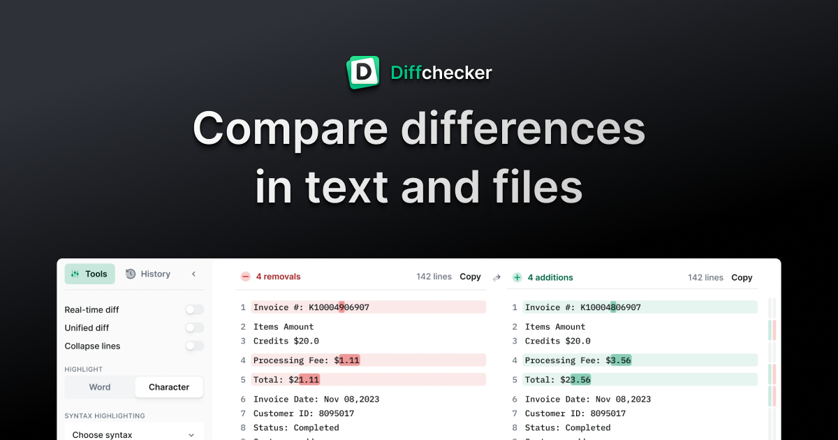 Diffchecker 在线文本与代码差异比较工具